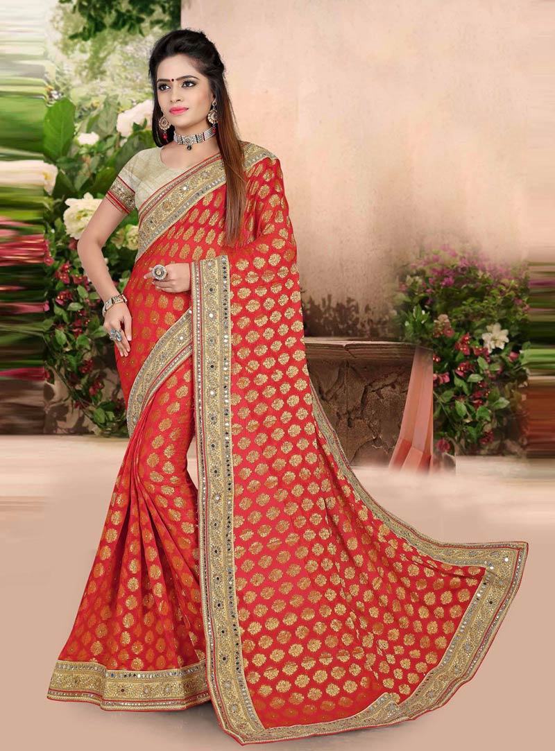 Red Viscose Wedding Saree With Blouse 75797