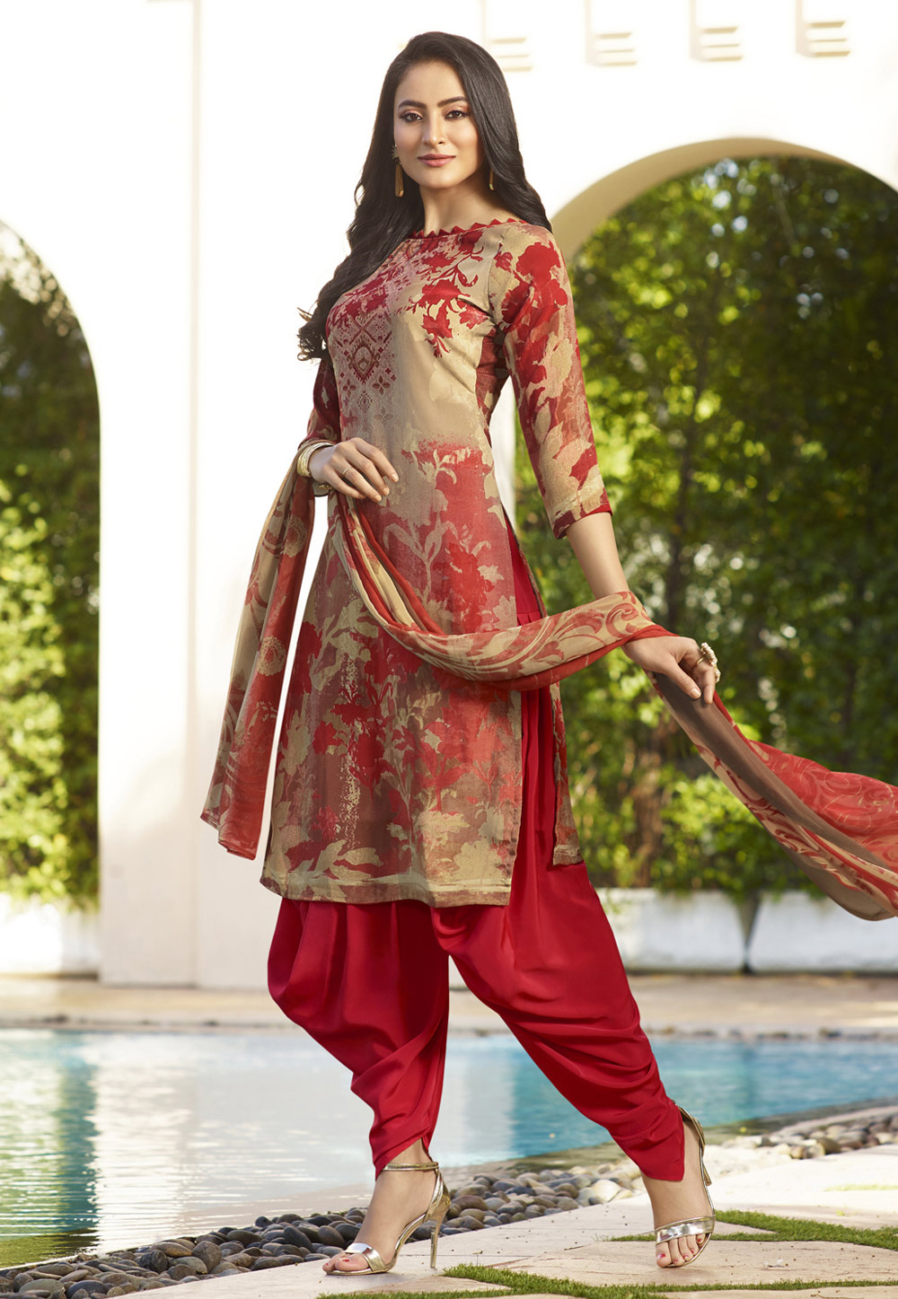 Beige Crepe Punjabi Suit 156650