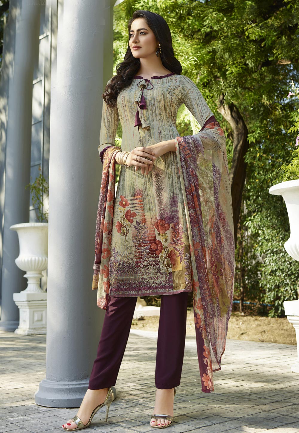 Beige Crepe Pakistani Style Suit 156655