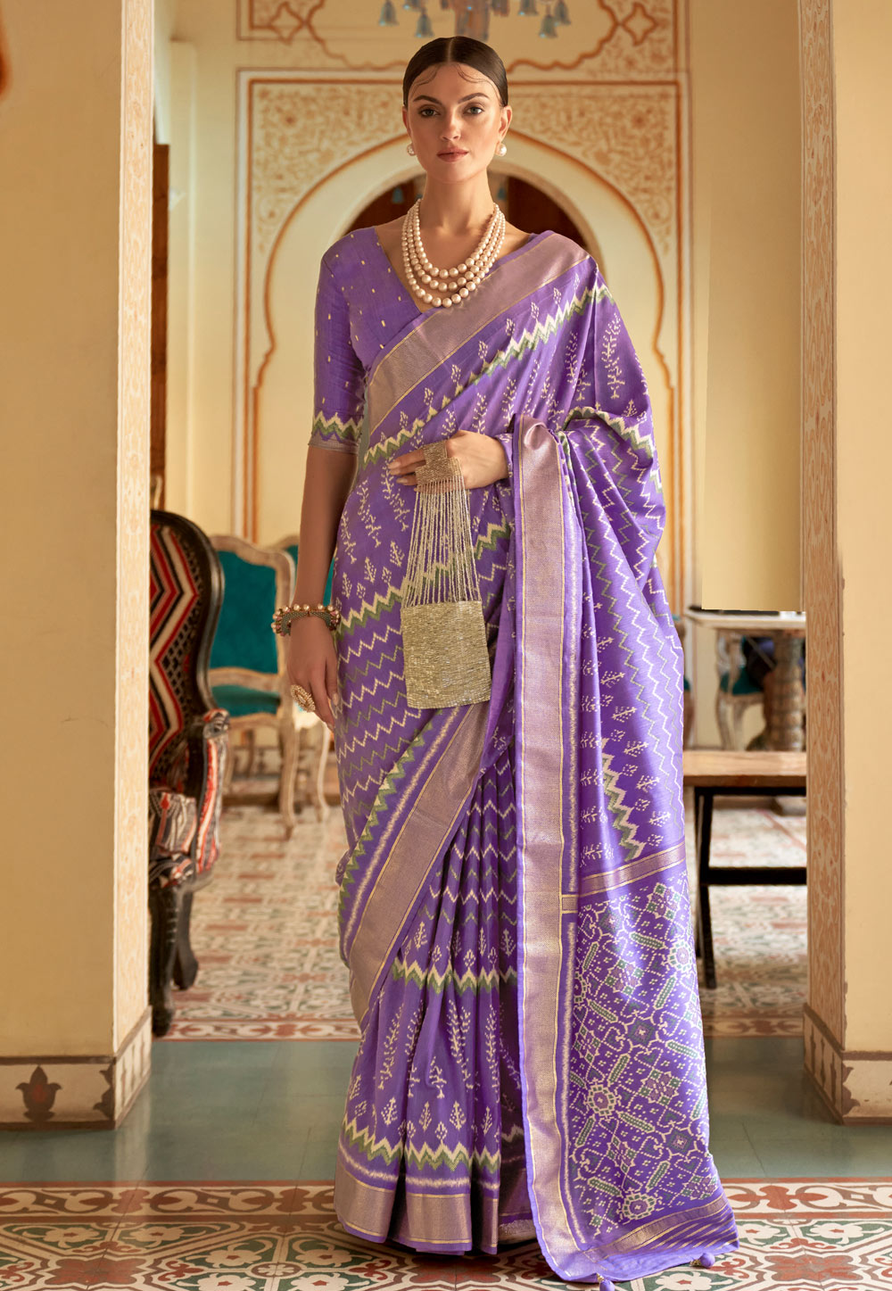 Lilac Banarasi Khaddi Chiffon Georgette Saree - Aura Benaras