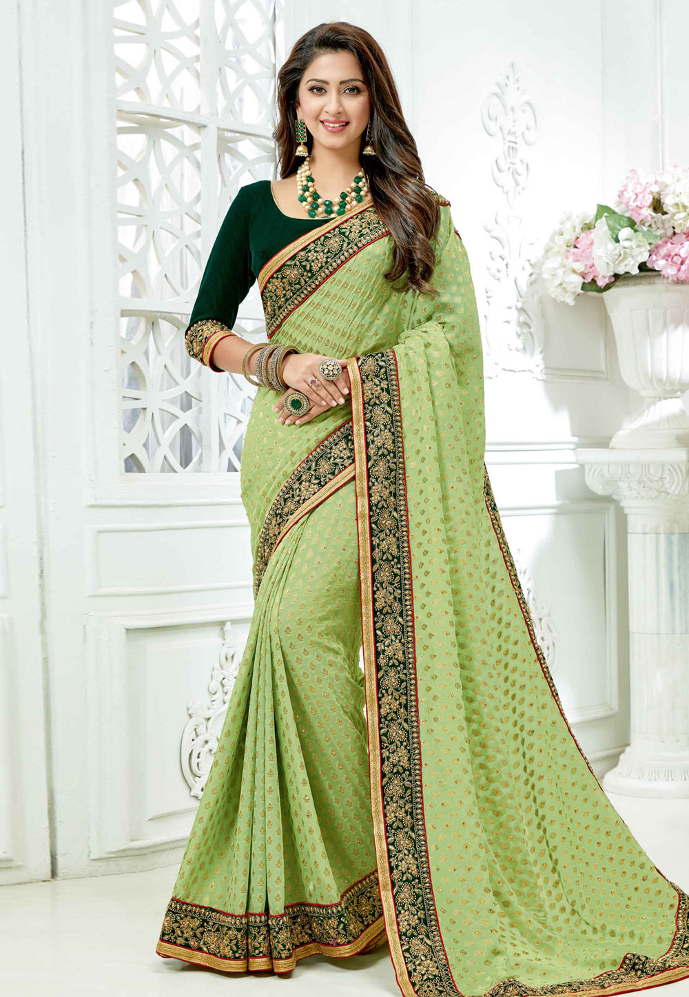 Light Green Crepe Saree With Blouse 156988