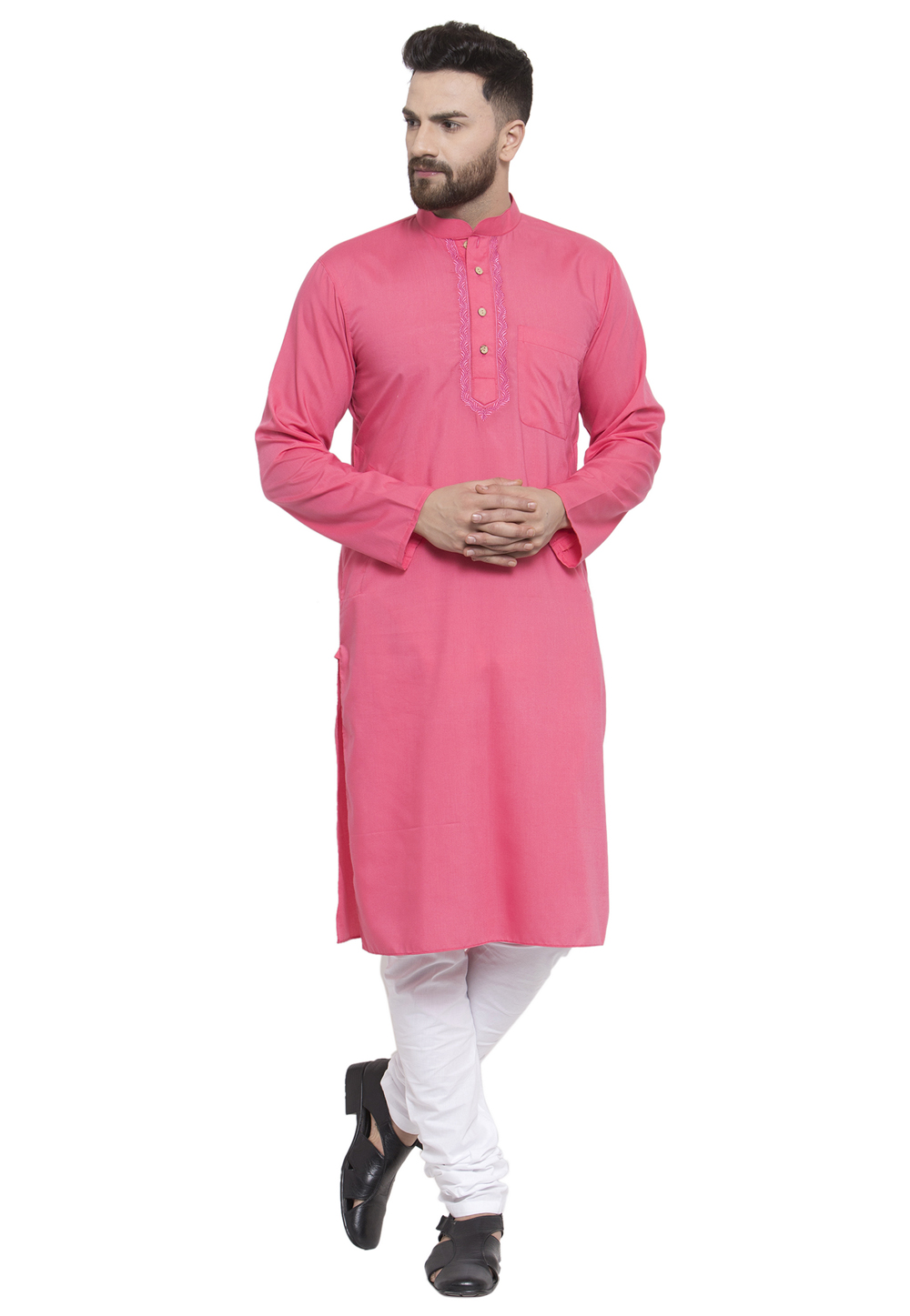 Pink Cotton Readymade Kurta Pajama 194038
