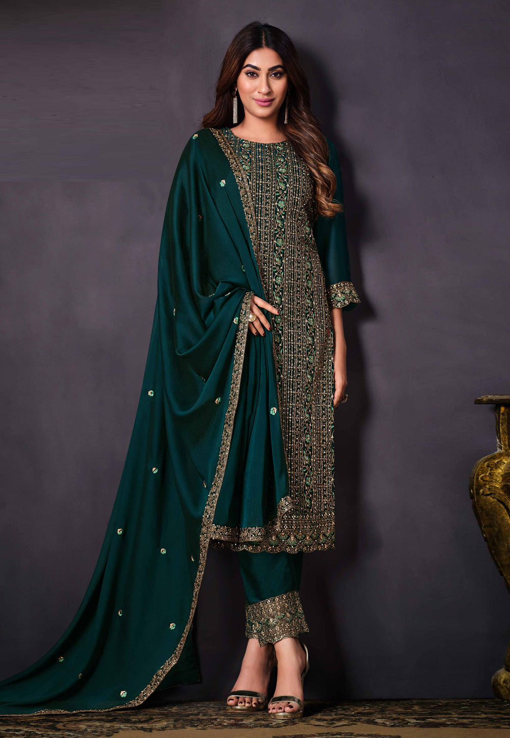 Green Cotton Pant Style Suit 261494