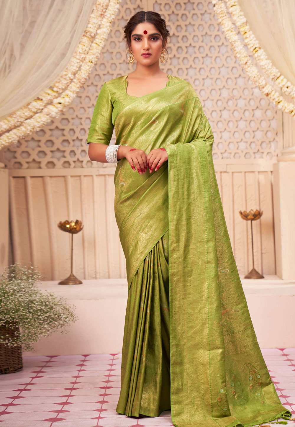 Light Green Kanjivaram Silk Saree With Blouse 257610