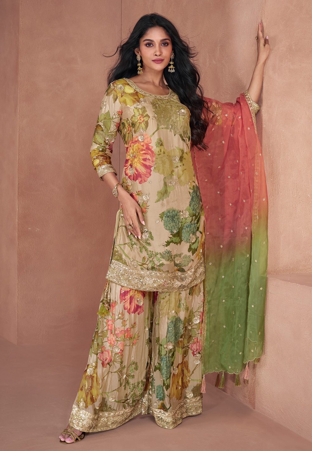 Beige Georgette Sharara Suit 270305