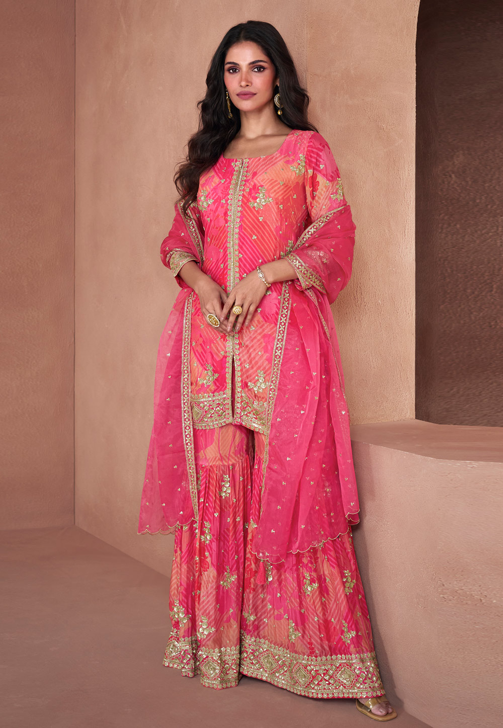 Pink Georgette Gharara Suit 277543