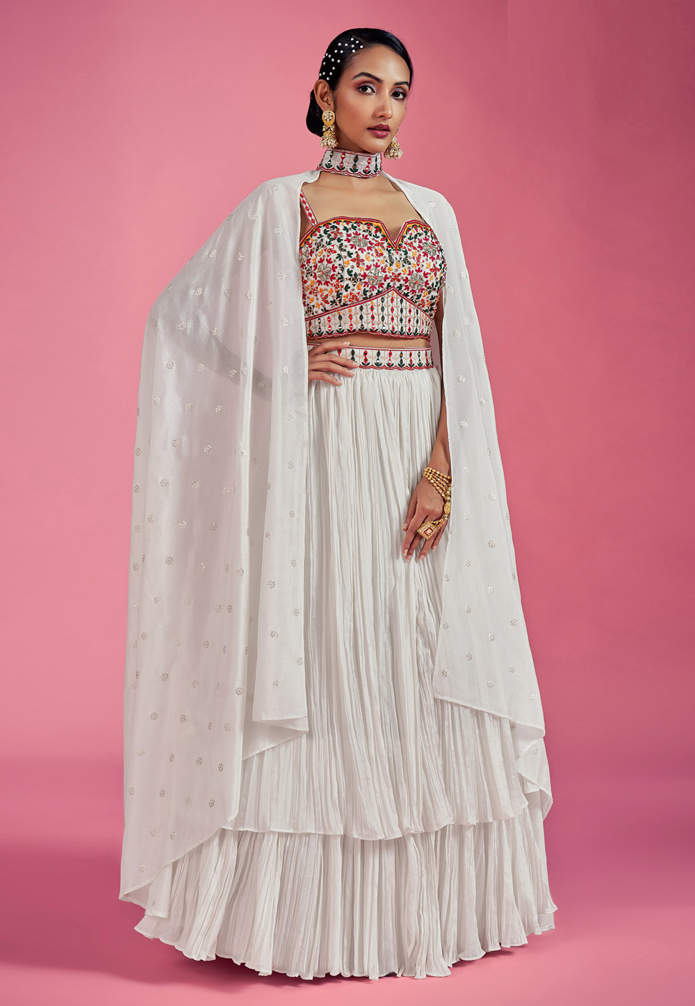 White Chinon Readymade Designer Lehenga Choli 261931
