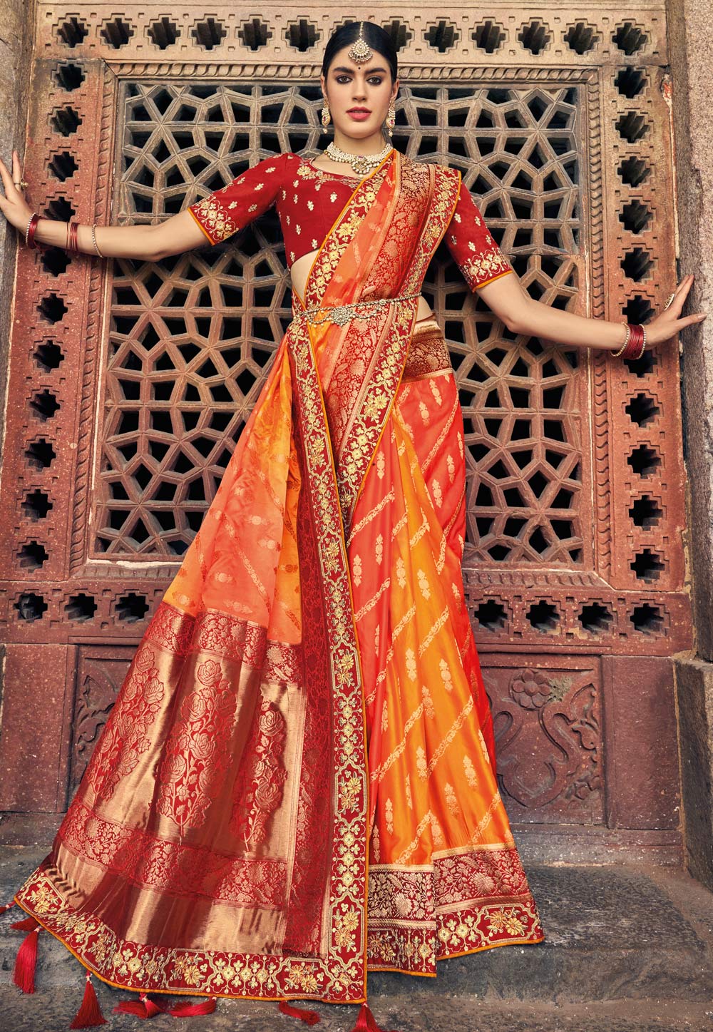Orange Silk Saree With Blouse 248628