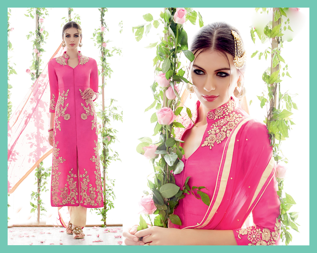 Pink Cotton Satin Pakistani Style Suit 56718