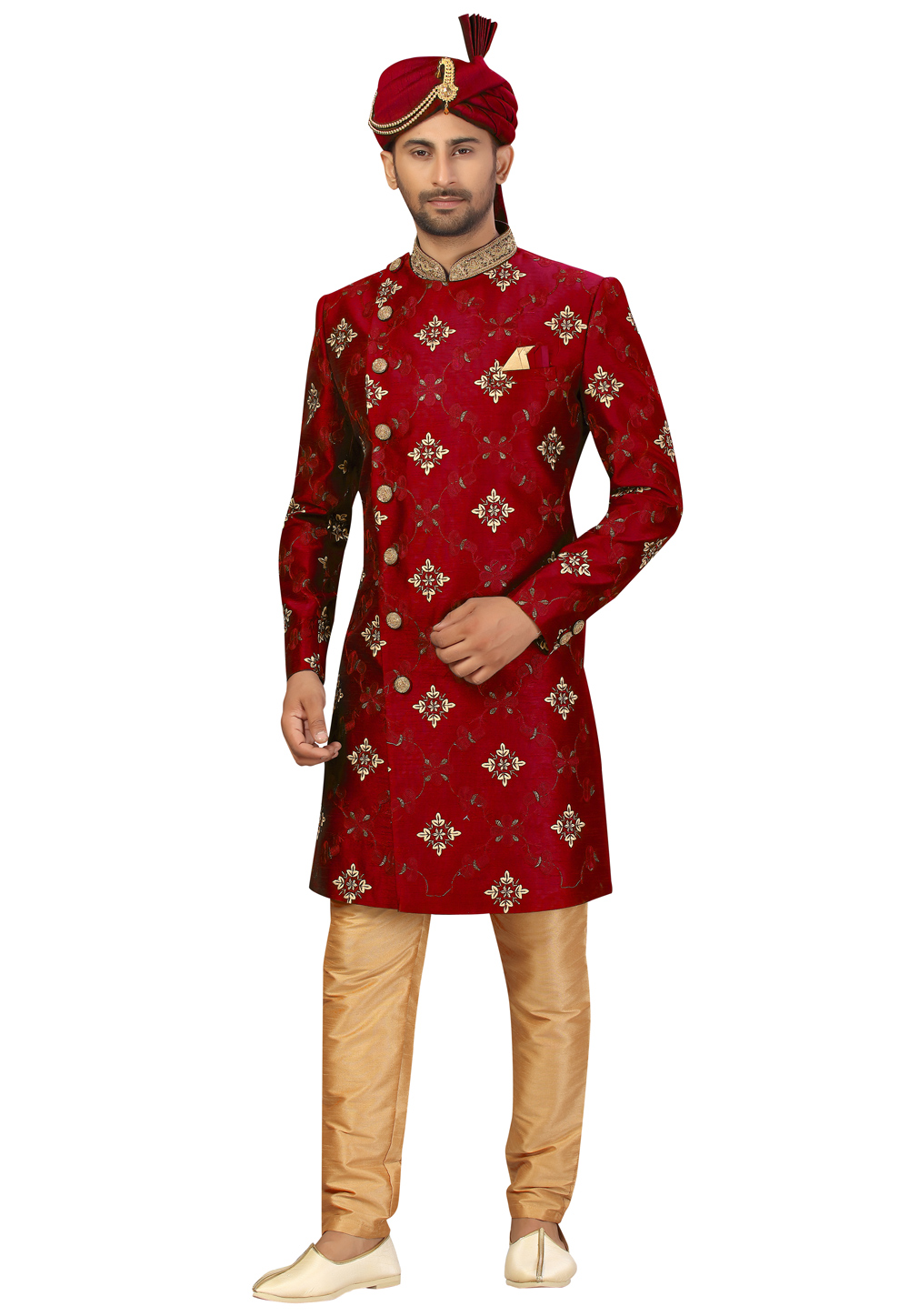 Maroon Art Silk Indo Western Suit 231342