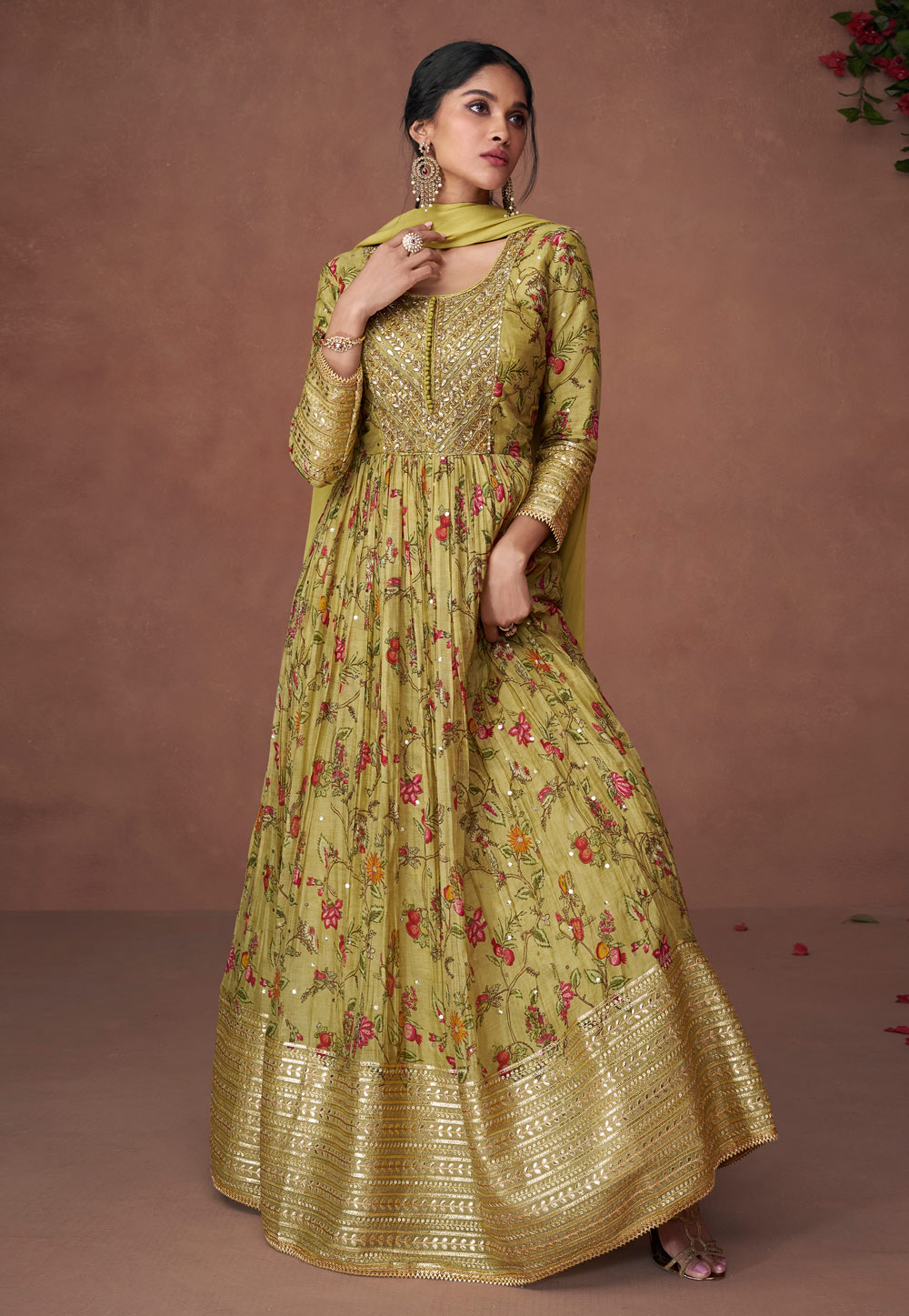 Light Green Organza Anarkali Suit 270697