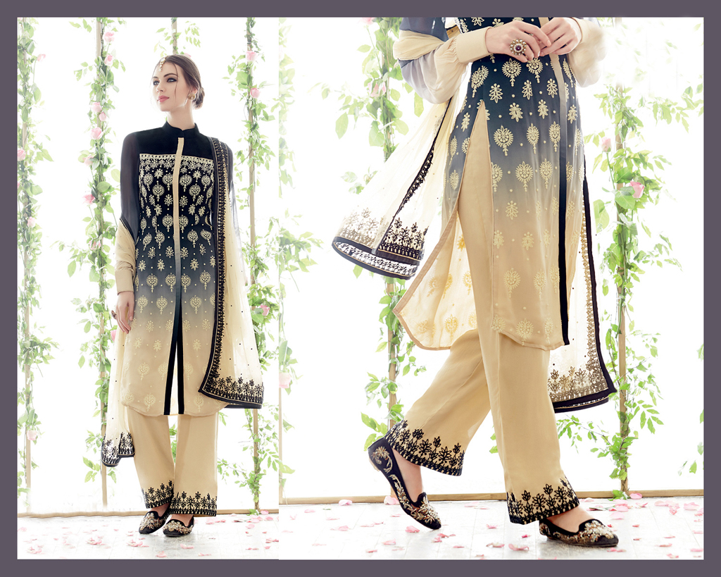Grey Georgette Pakistani Style Suit 56720