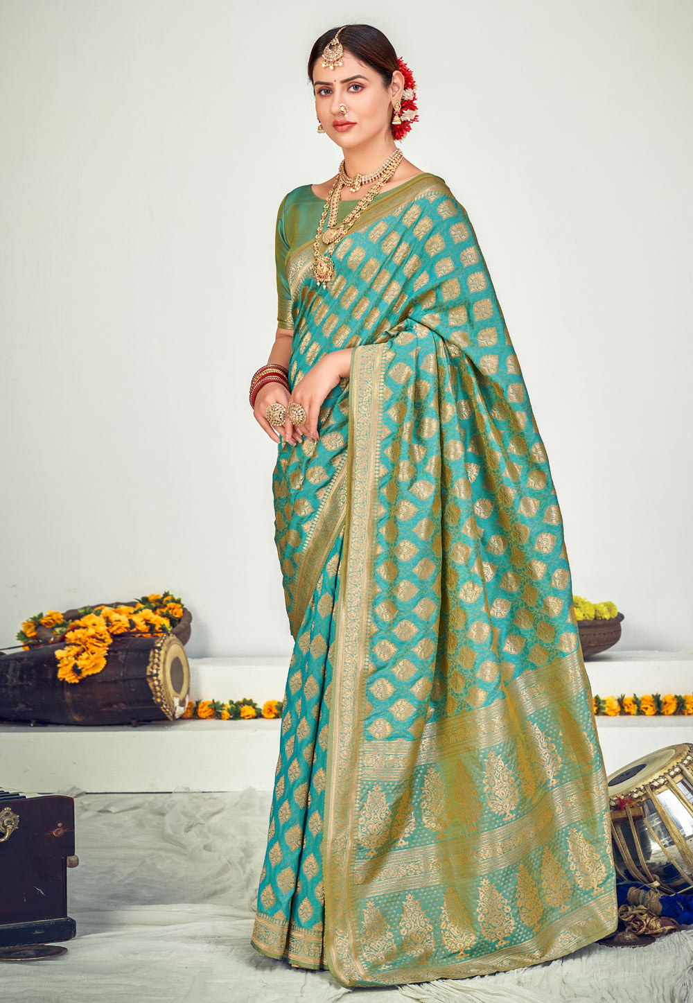 Sea Green Banarasi Silk Festival Wear Saree 232542