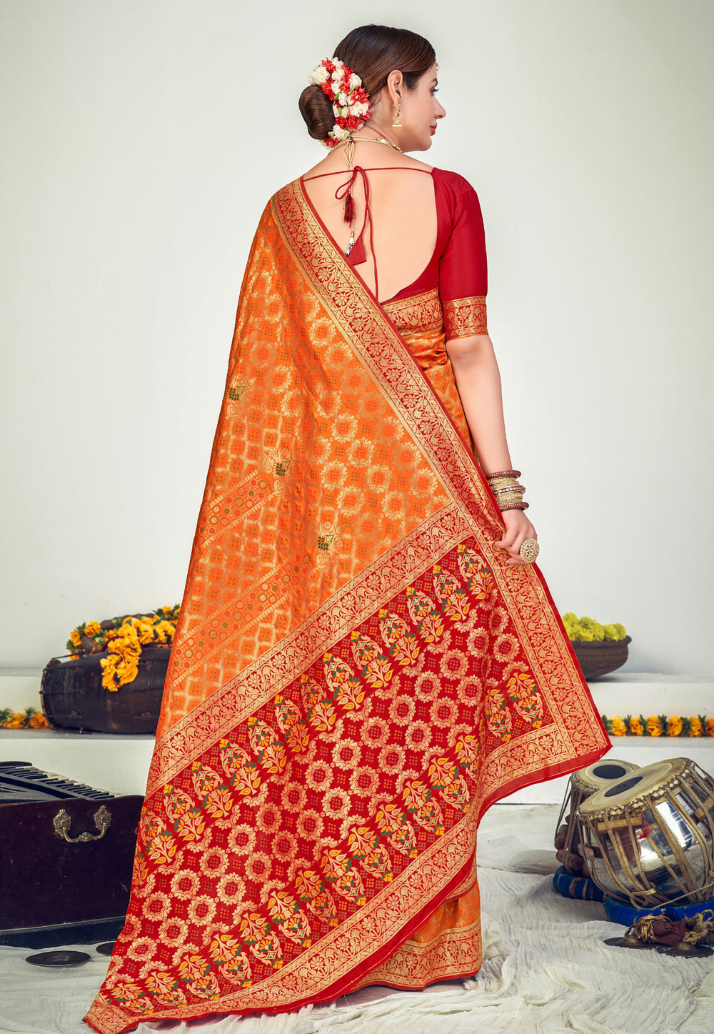 Silk Land Multicolor Silk Woven Banarasi Saree With Unstitched Blouse
