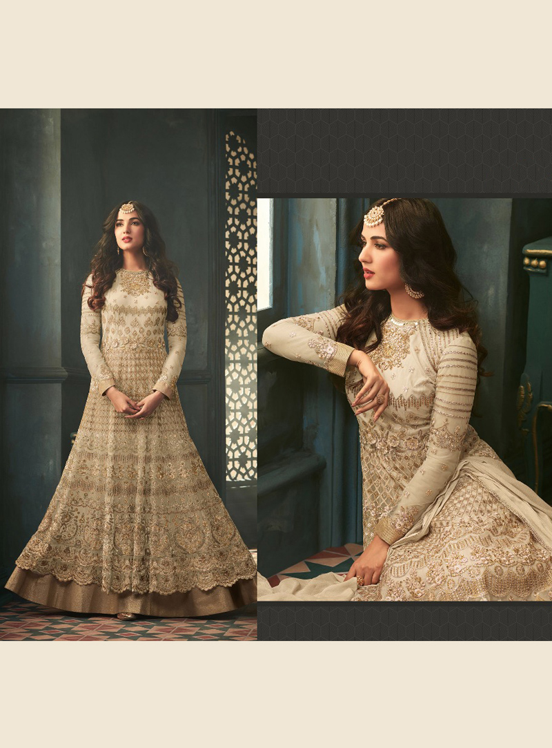 Sonal Chauhan Off White Net Layered Anarkali Suit 127733