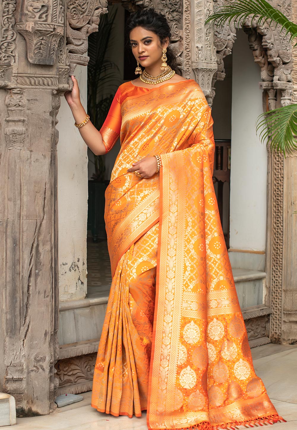 Orange Banarasi Silk Festival Wear Saree 234899