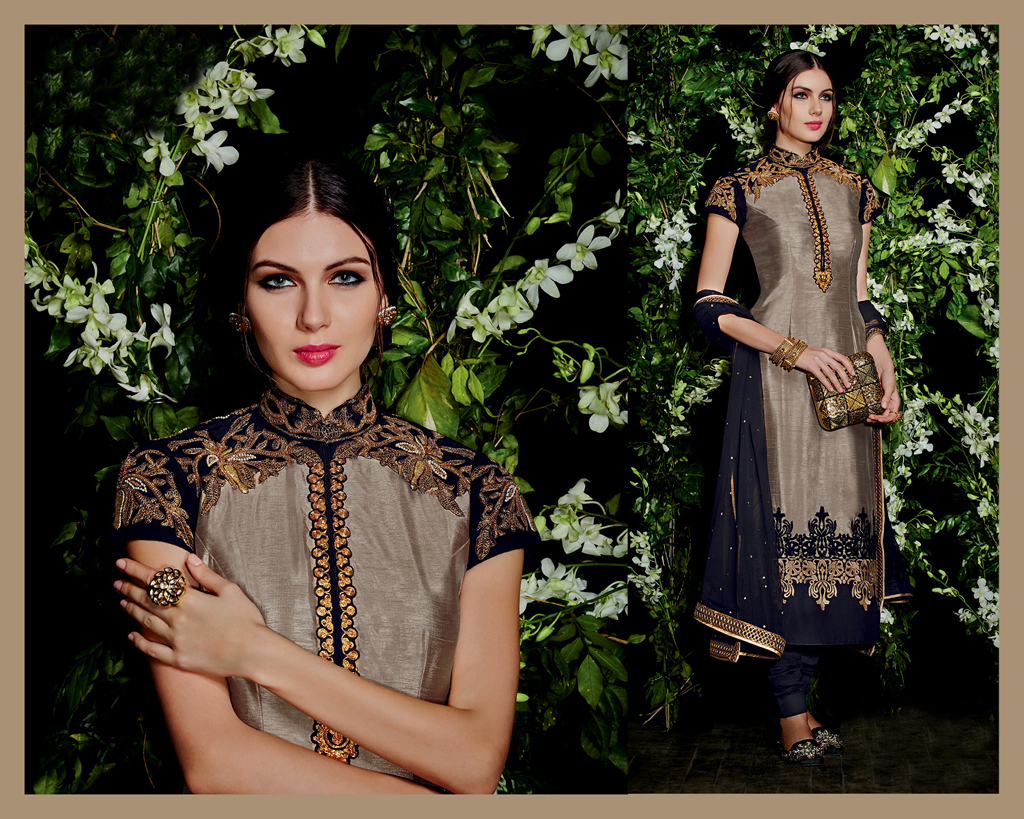 Grey Banglori Silk Pakistani Style Suit 56726