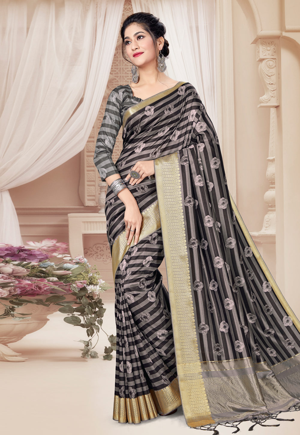 Grey Art Silk Saree With Blouse 231616