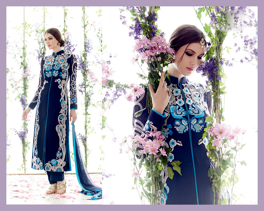 Navy Blue Georgette Pakistani Style Suit 56724