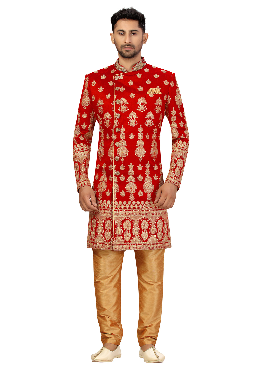 Red Art Silk Indo Western Suit 231343