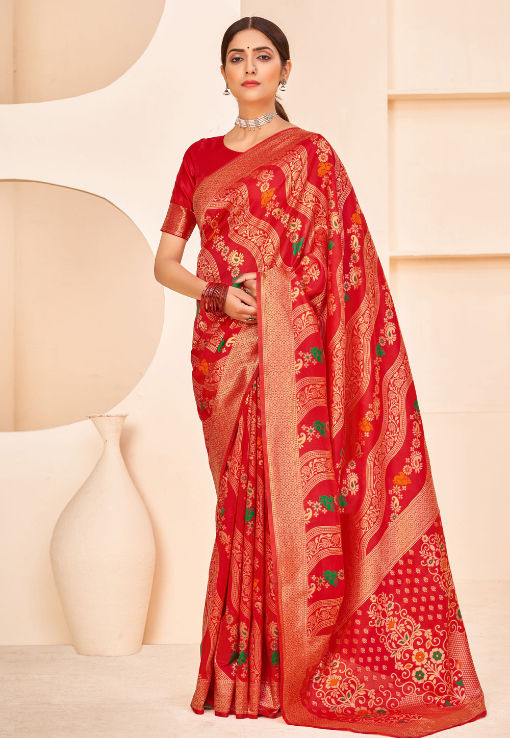 Red Banarasi Silk Festival Wear Saree 232547