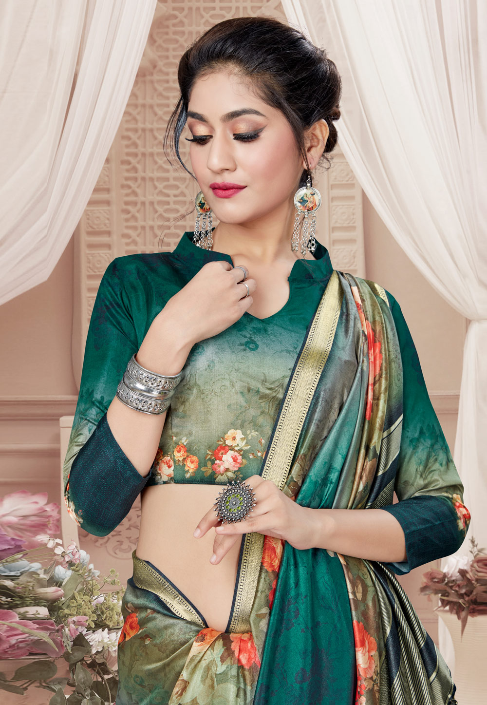 Green Georgette Saree With Blouse 169949