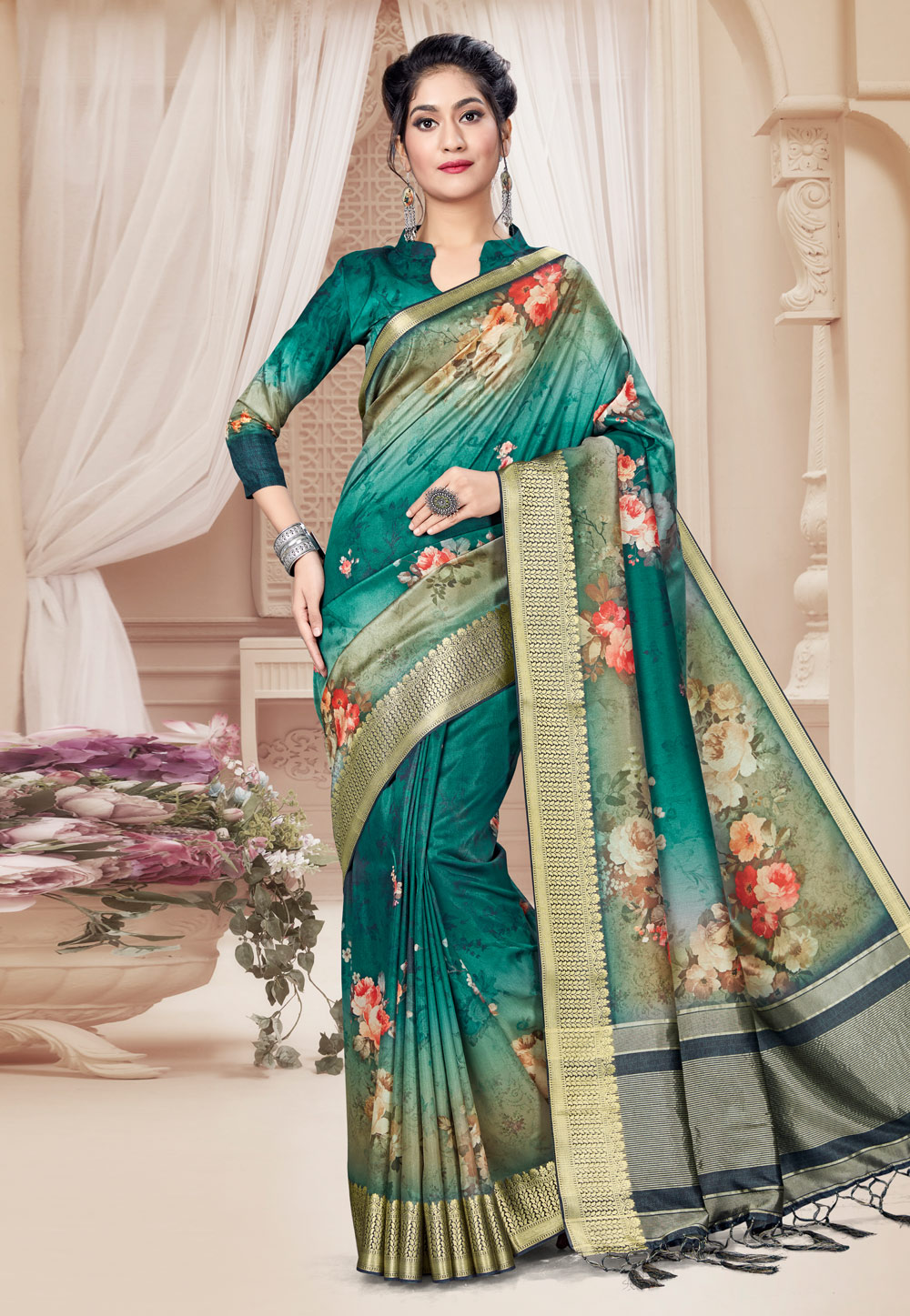 Green Art Silk Saree With Blouse 231620