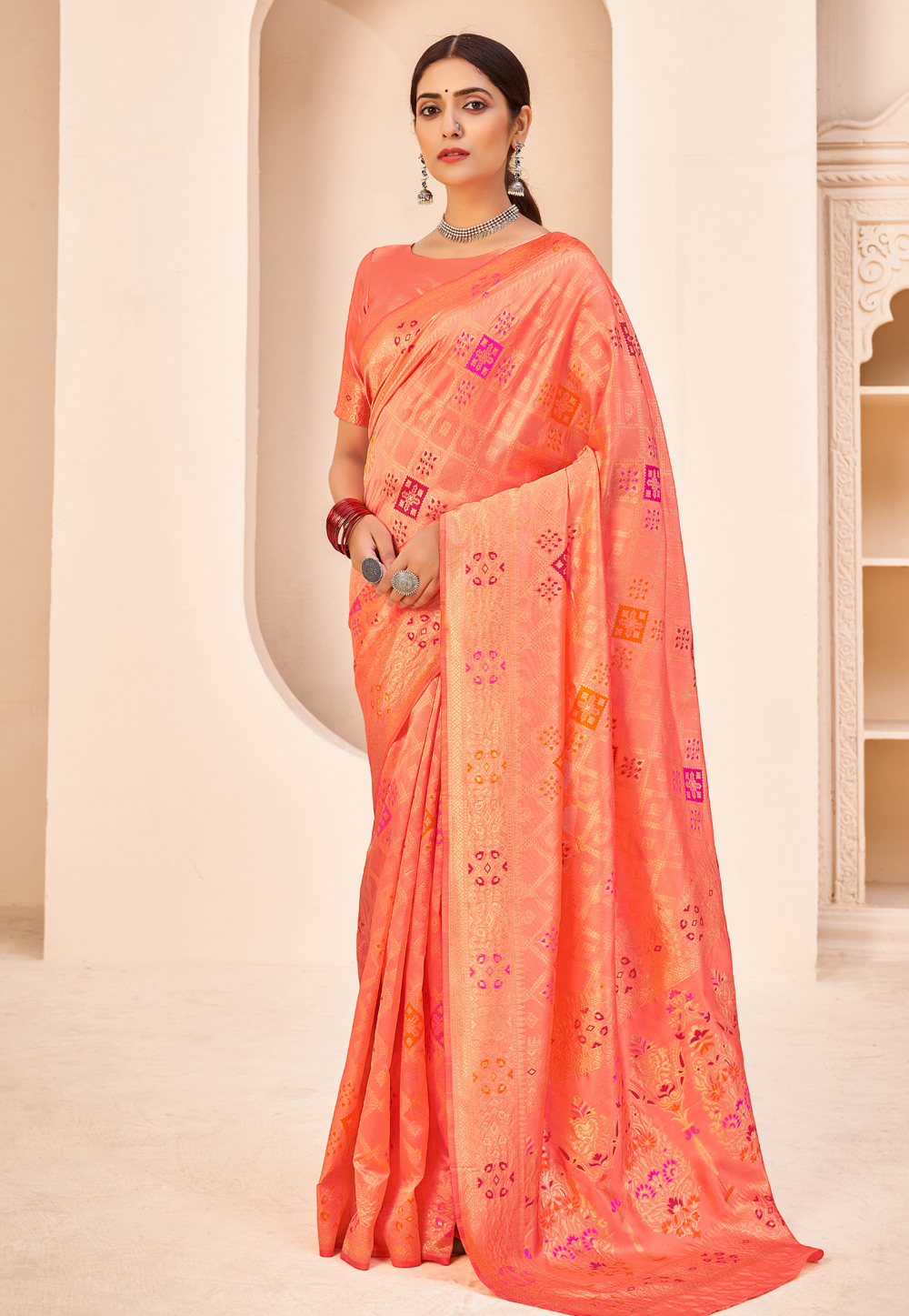 Peach Banarasi Silk Festival Wear Saree 232551