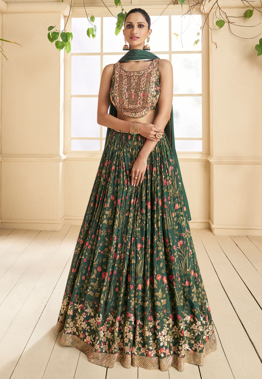 Green Georgette Floral Lehenga Choli 271419
