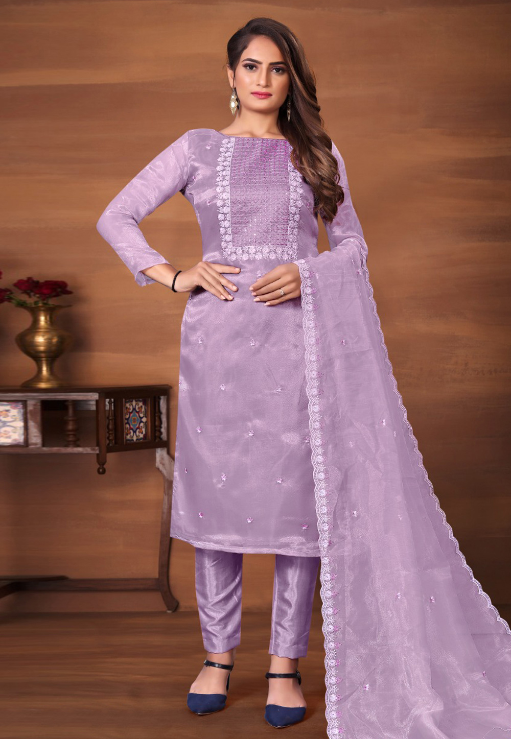 Lavender Organza Pakistani Suit 248294