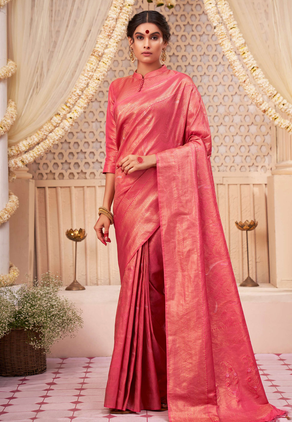 Pink Kanjivaram Silk Saree With Blouse 257613