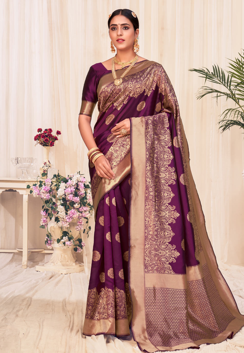 Purple Banarasi Silk Festival Wear Saree 233306