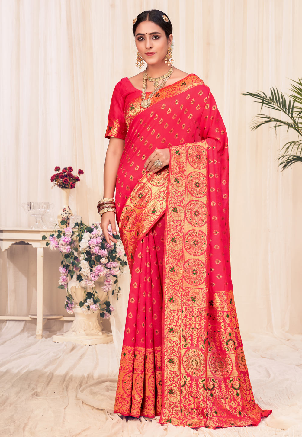 Pink Banarasi Silk Saree With Blouse 233307