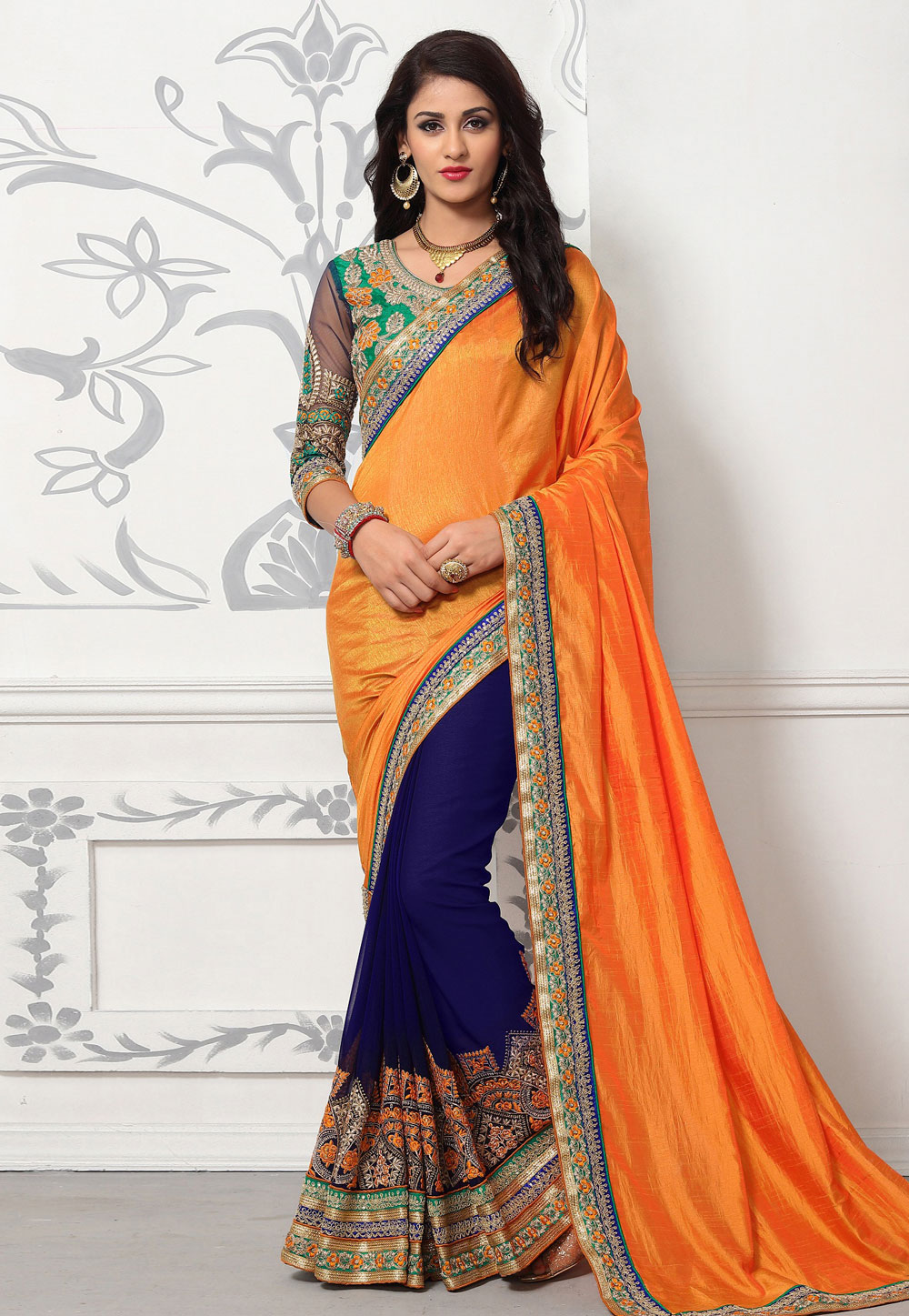 Orange Silk Half and Half Saree 159875