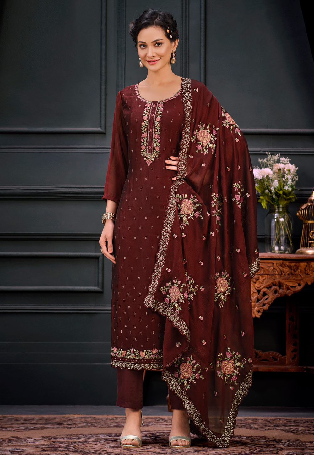 Maroon Georgette Pakistani Suit 269856