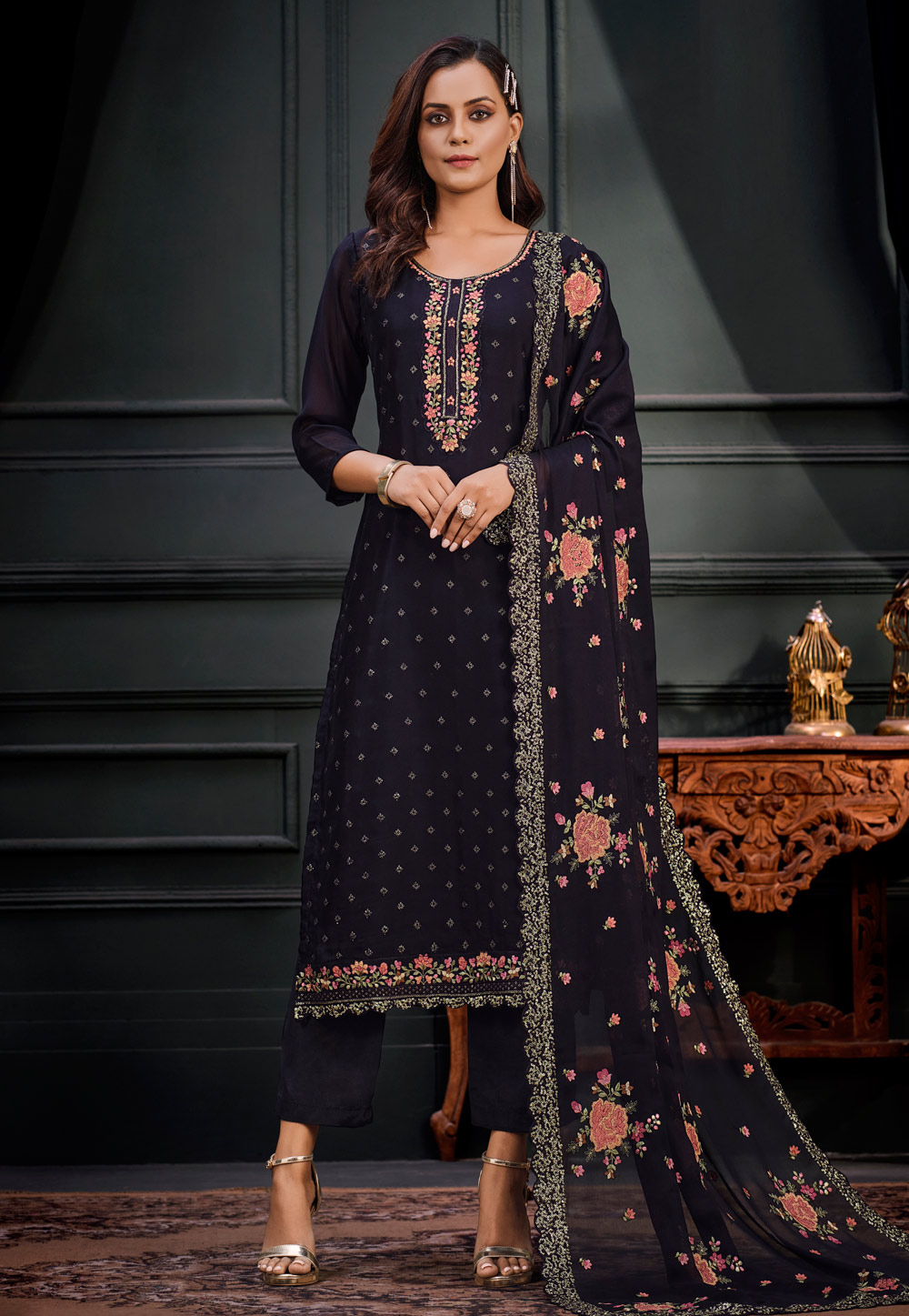 Navy Blue Georgette Pakistani Suit 269858