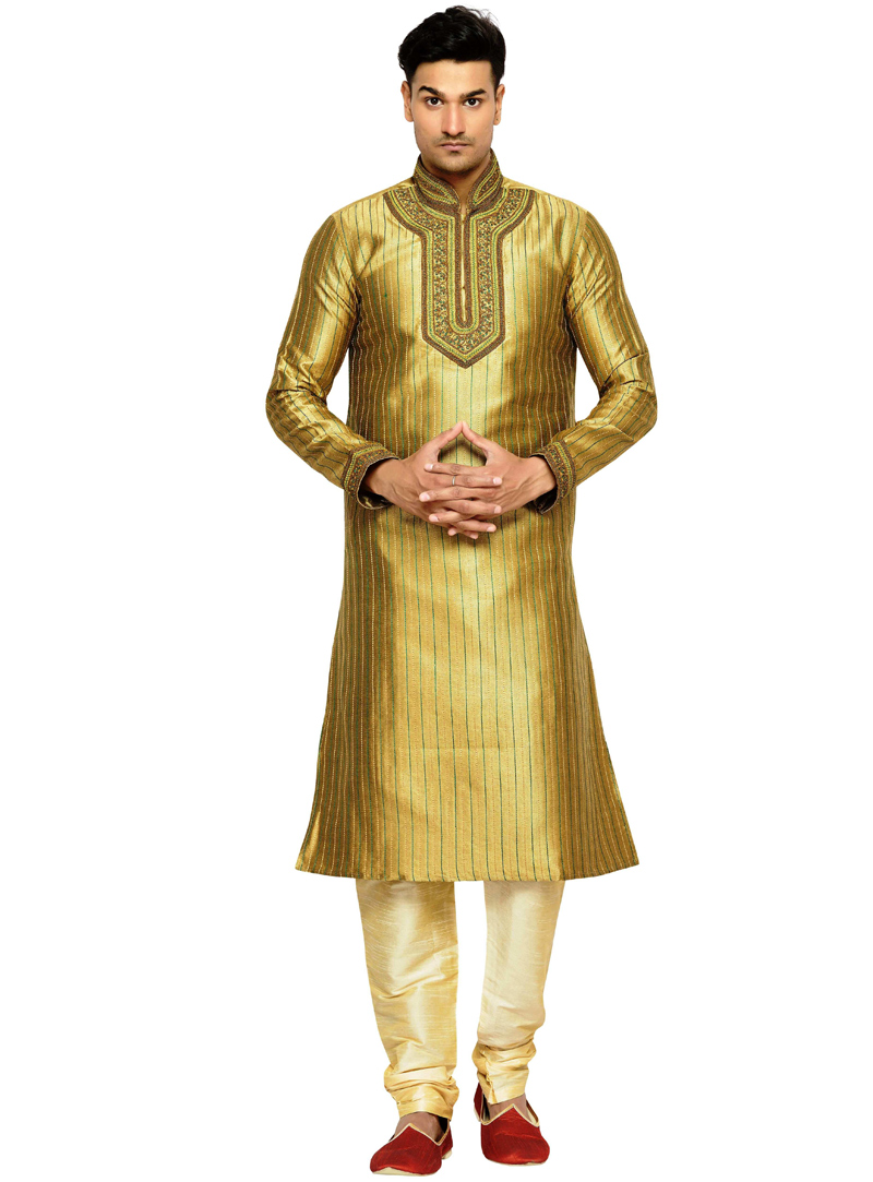 Golden Art Silk Readymade Kurta Pajama 108981