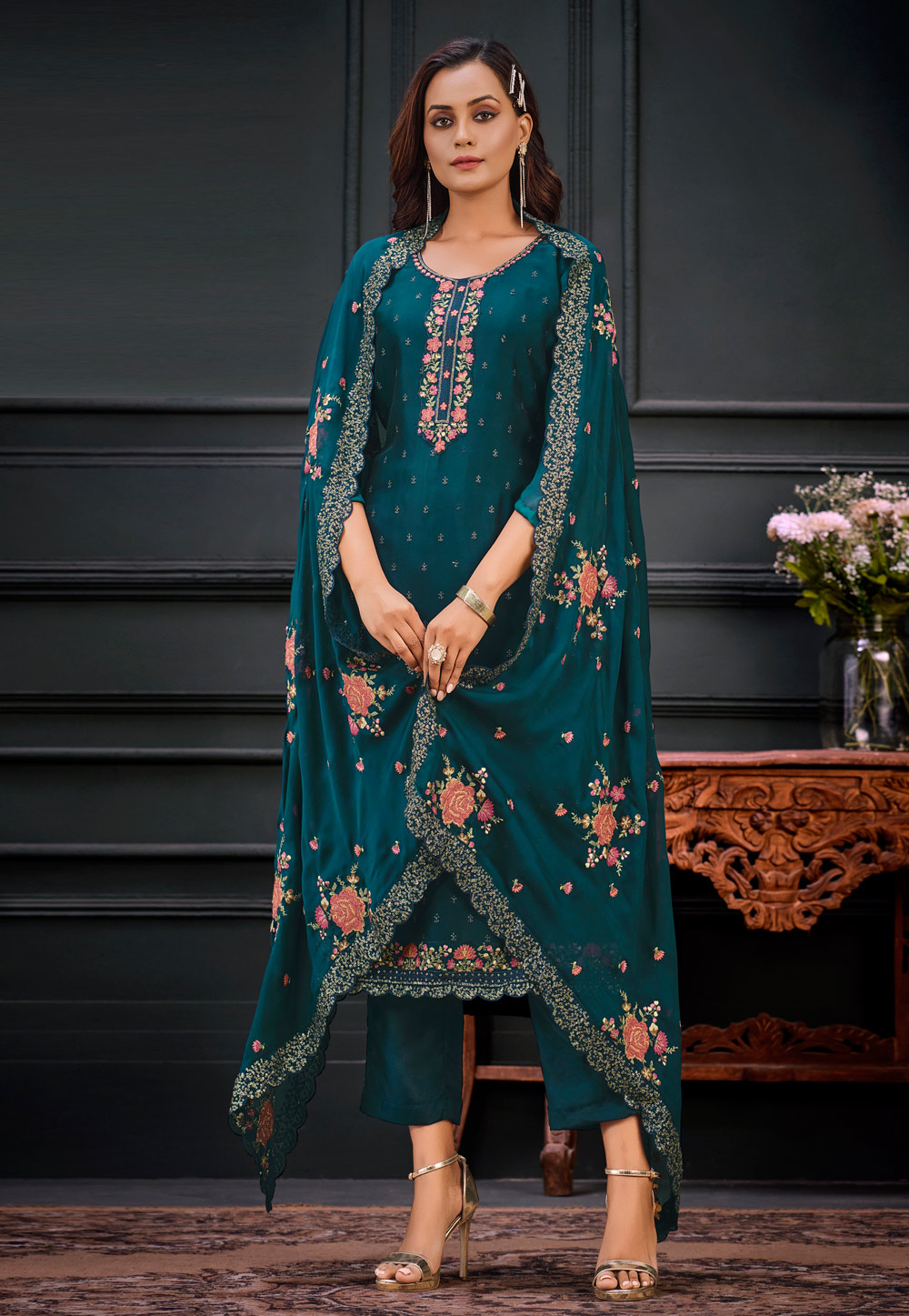 Teal Georgette Pakistani Suit 269860