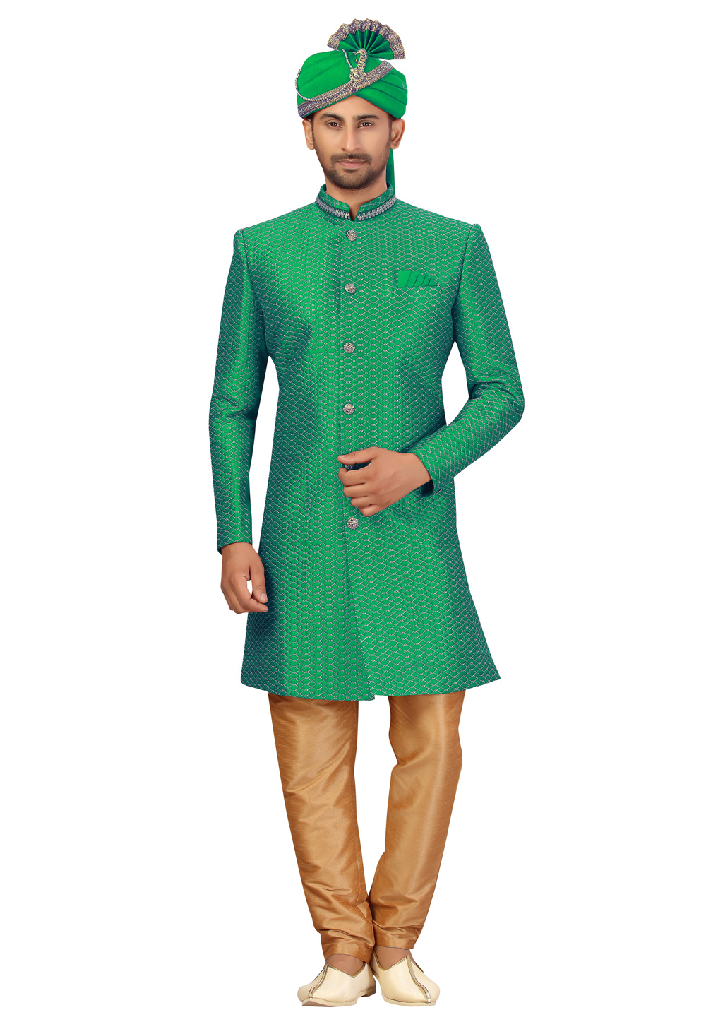 Green Art Silk Indo Western Suit 231346