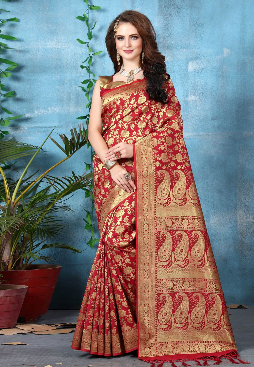 Red Banarasi Saree With Blouse 232239