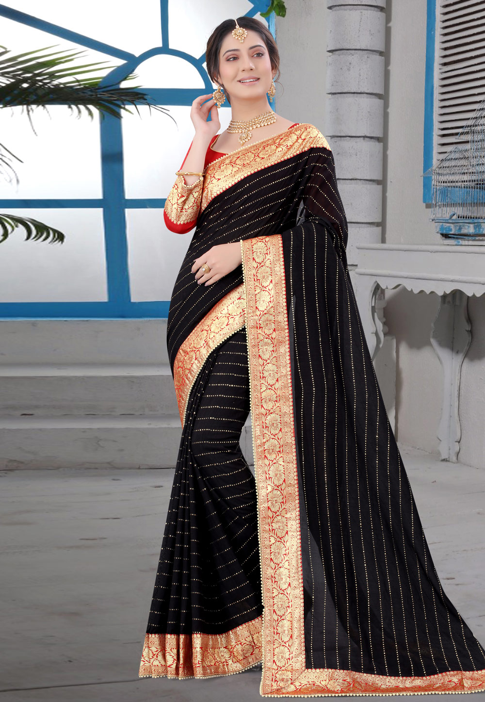 Black Silk Saree With Blouse 232995