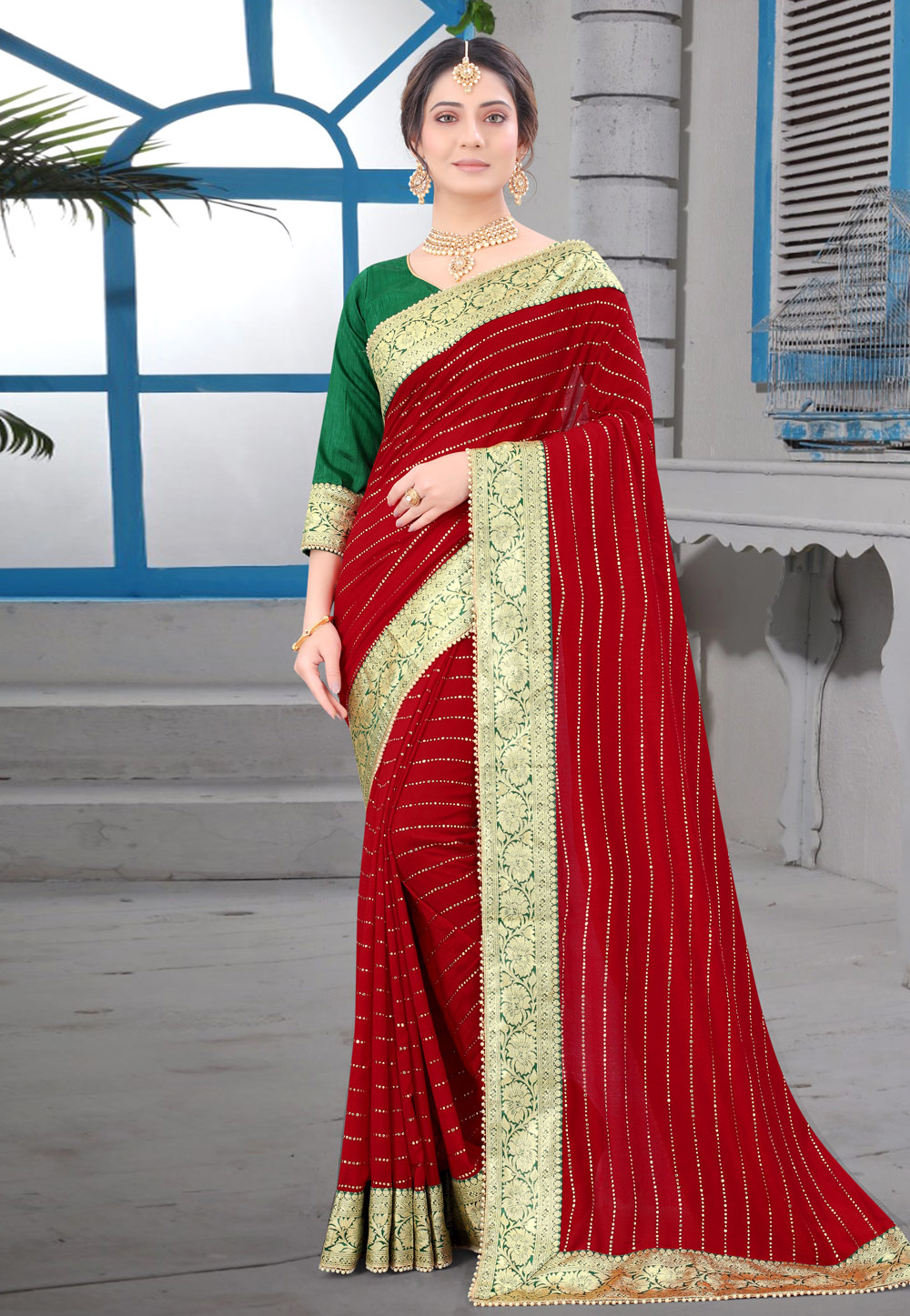 Red Silk Festival Wear Saree 232996