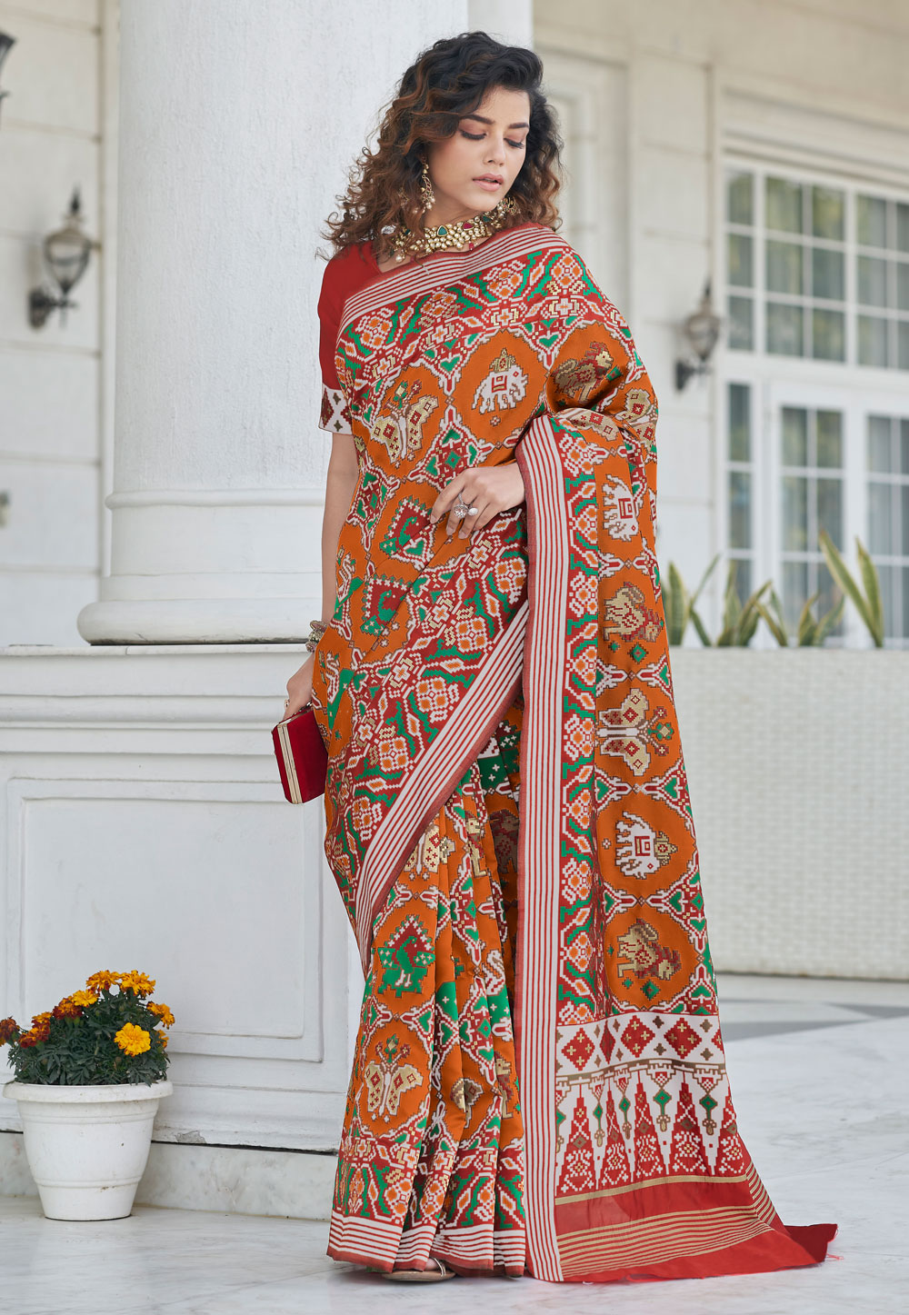 Orange Patola Silk Saree With Blouse 249720