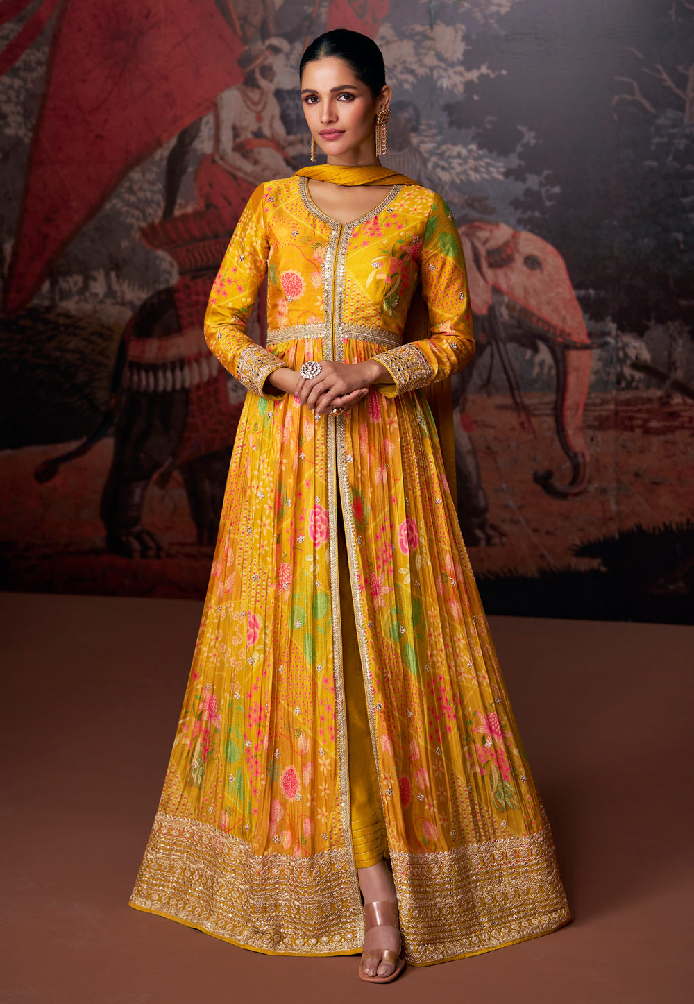 Yellow Georgette Center Slit Anarkali Suit 275801