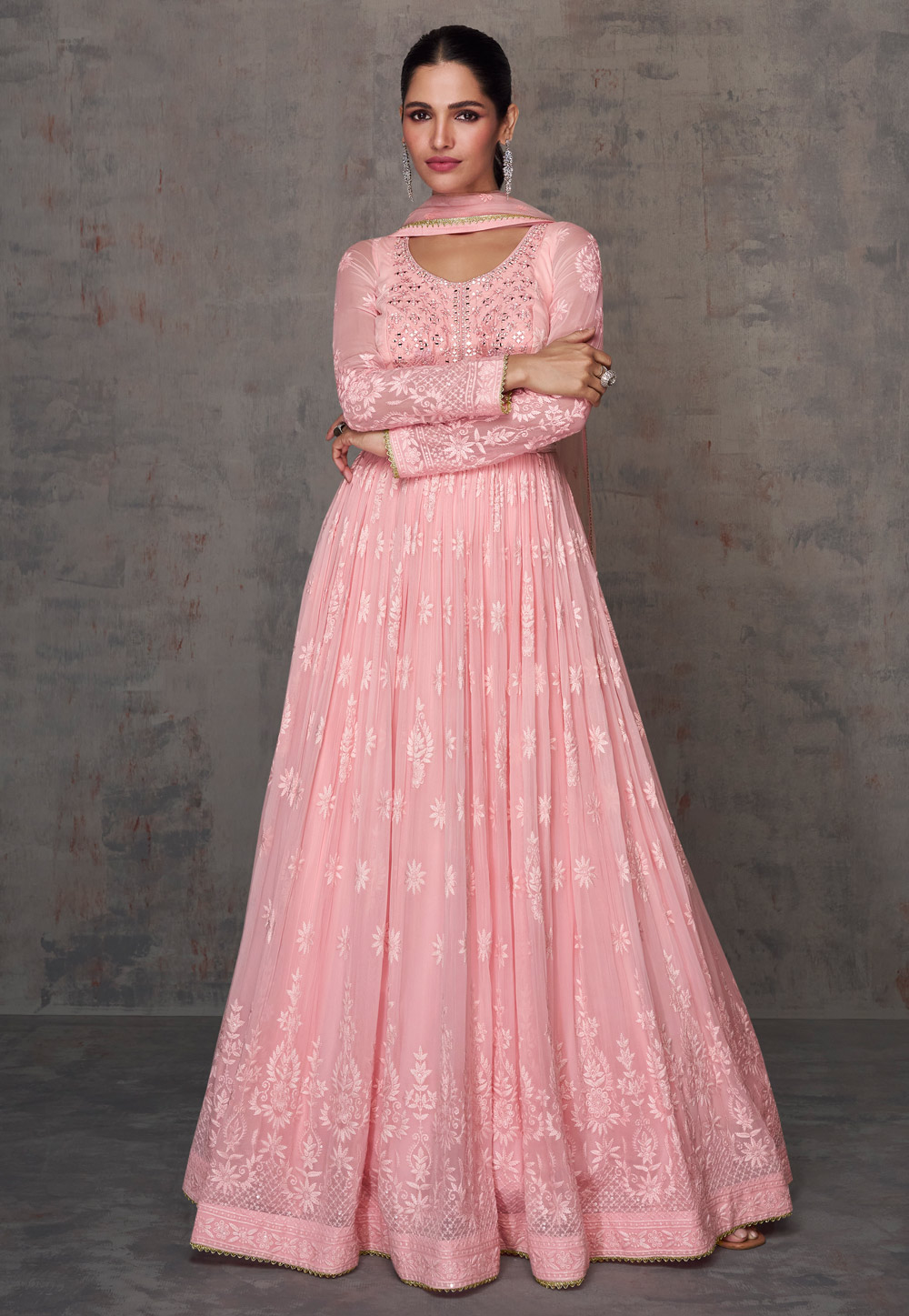Pink Georgette Long Anarkali Suit 276358