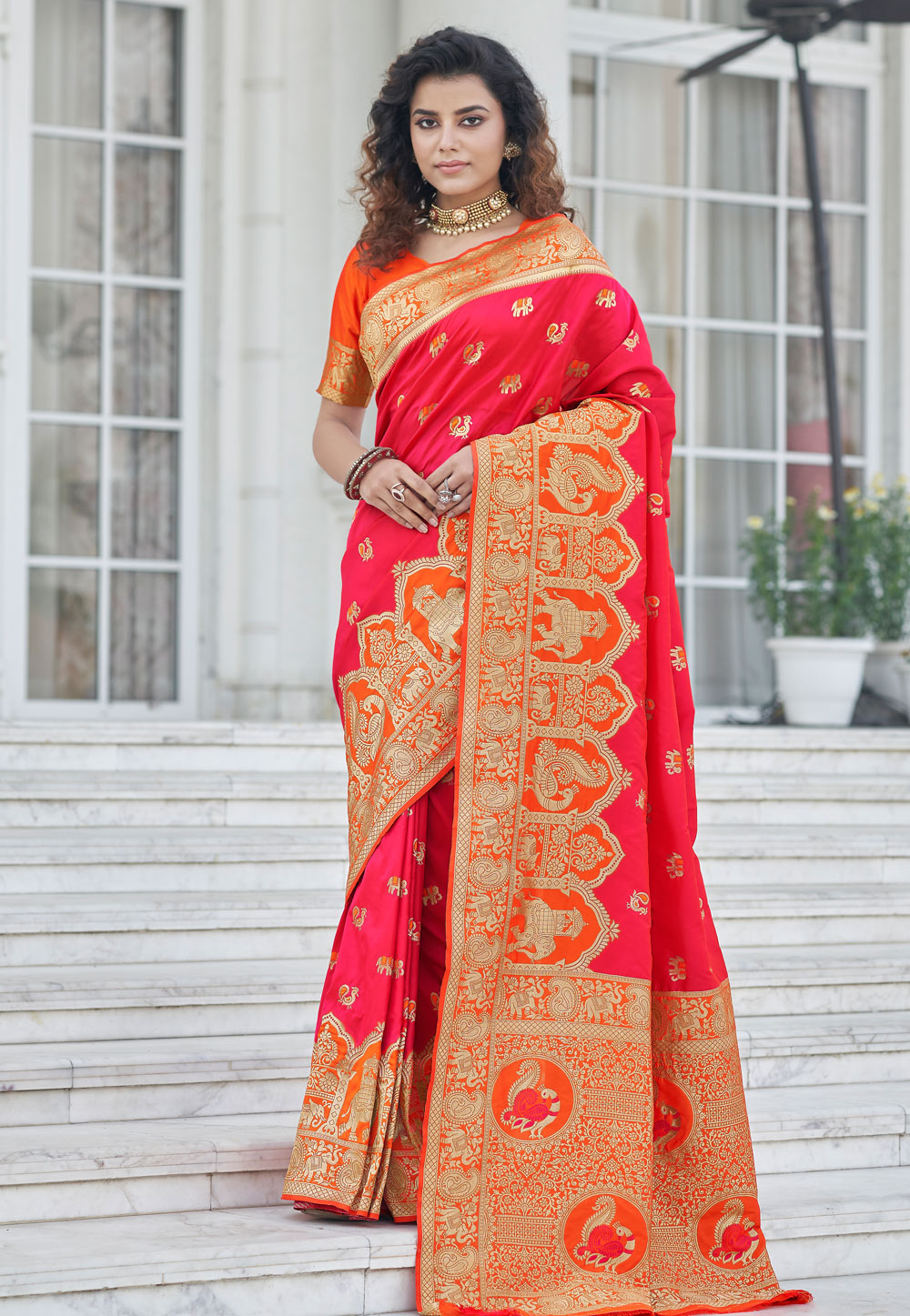 Pink Banarasi Silk Saree With Blouse 241029