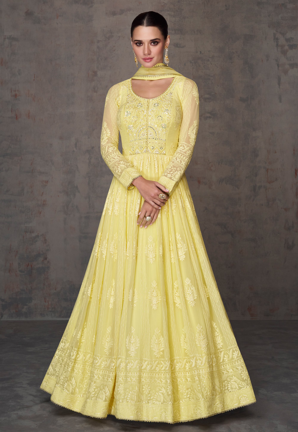Yellow Georgette Long Anarkali Suit 276360