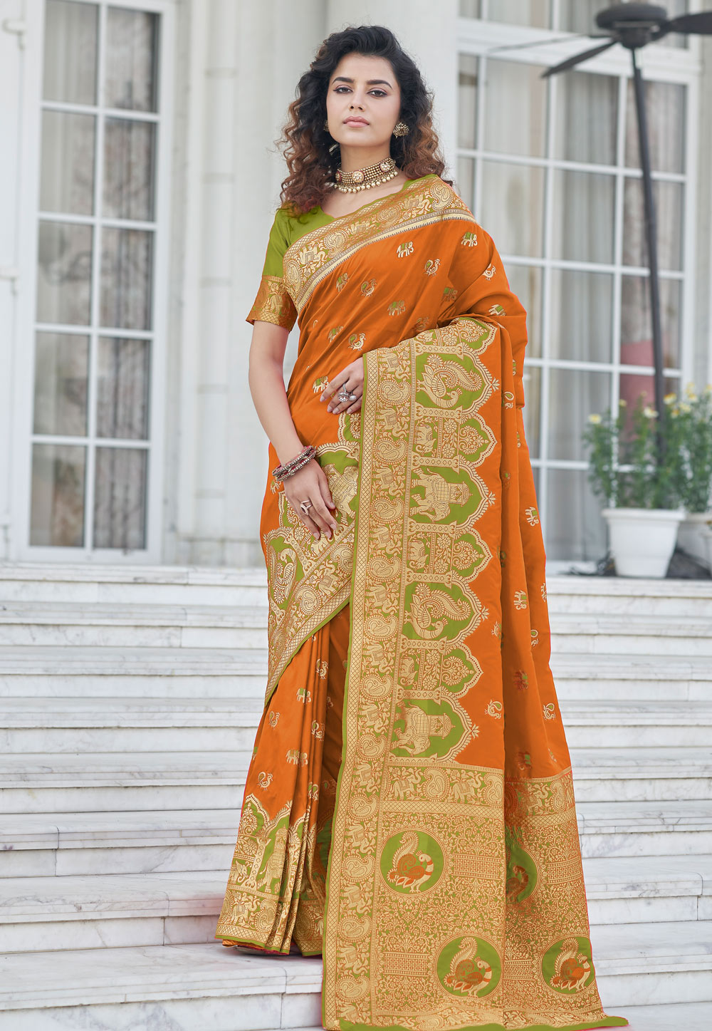 Mustard Banarasi Silk Festival Wear Saree 241030
