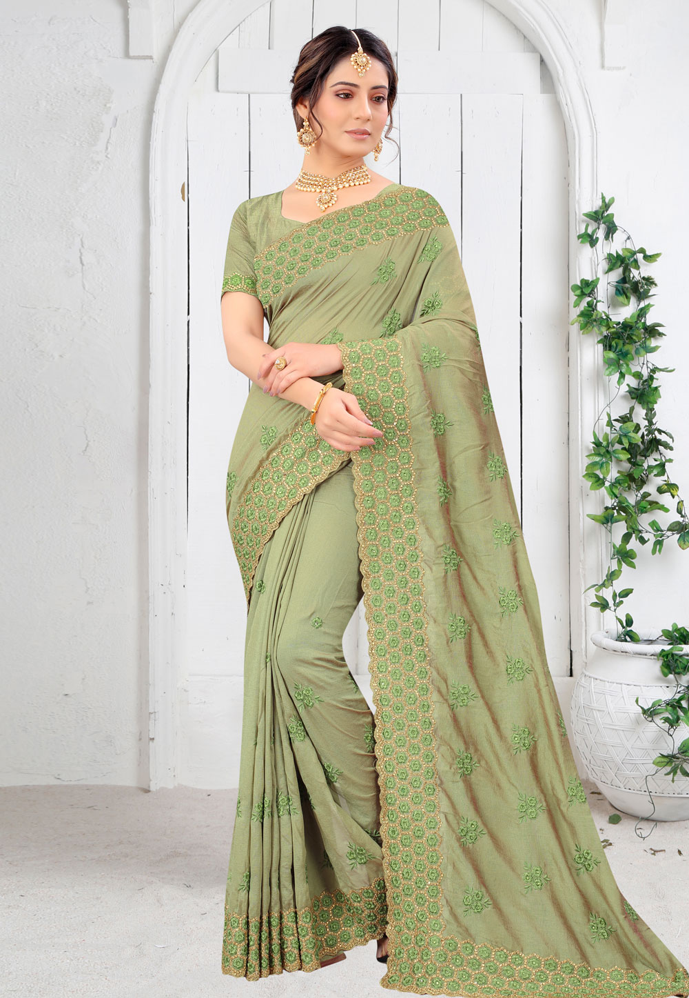 Light Green Silk Festival Wear Saree 232988