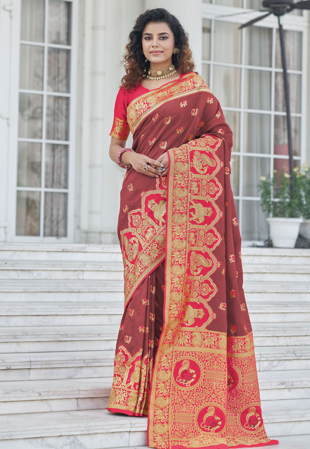 Brown Banarasi Silk Festival Wear Saree 241032